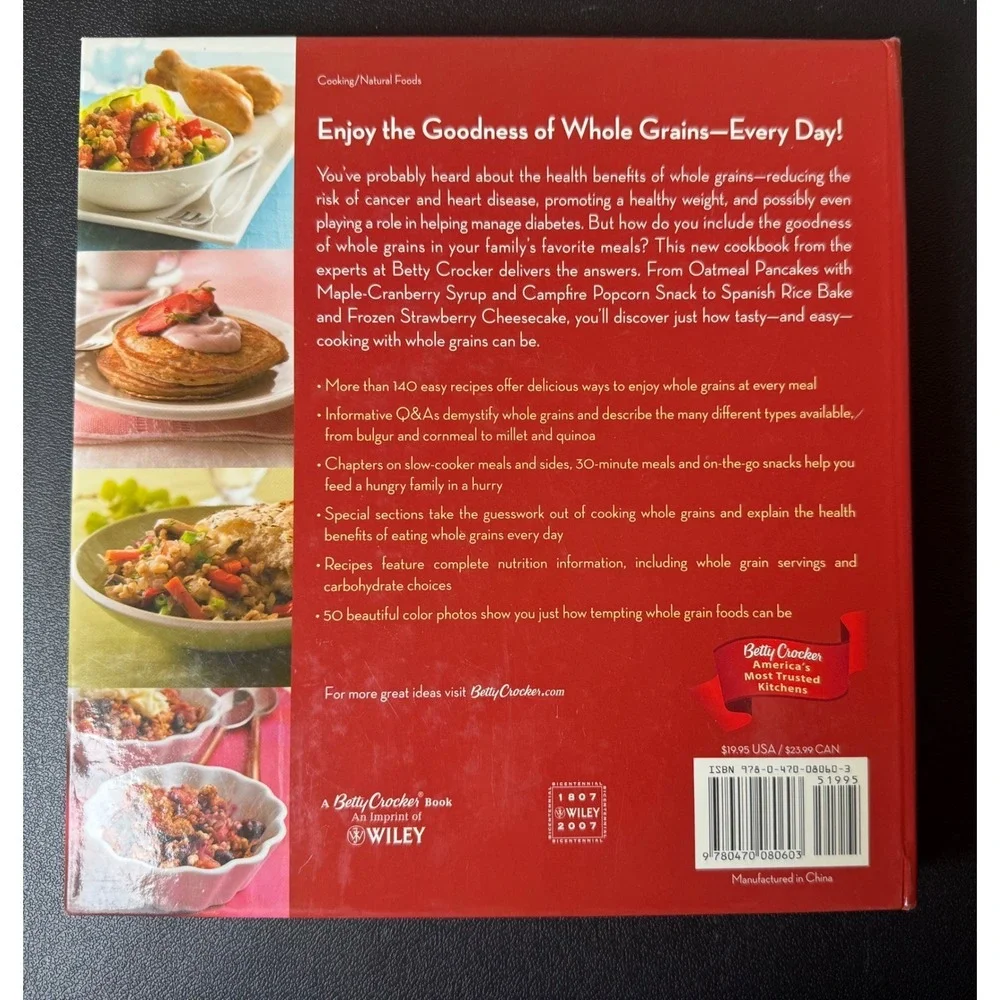 Betty Crocker Whole Grains Easy Everyday‎ Recipes Cookbook Hardcover 2007 Wiley